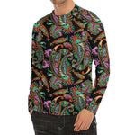 Green Orange And Pink Paisley Print Men's Long Sleeve Rash Guard