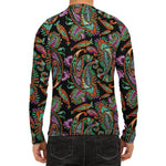Green Orange And Pink Paisley Print Men's Long Sleeve Rash Guard
