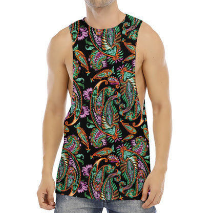 Green Orange And Pink Paisley Print Men's Muscle Tank Top
