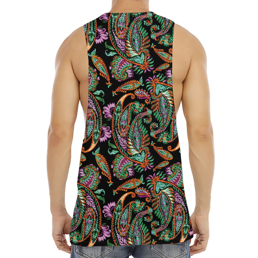 Green Orange And Pink Paisley Print Men's Muscle Tank Top