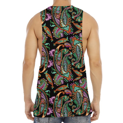 Green Orange And Pink Paisley Print Men's Muscle Tank Top