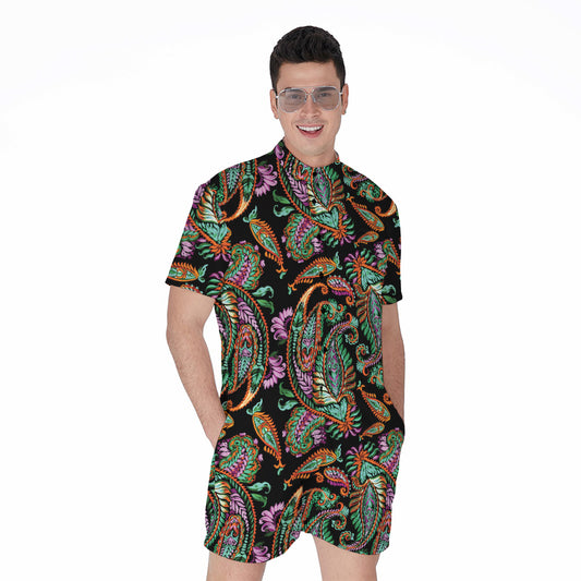 Green Orange And Pink Paisley Print Men's Rompers