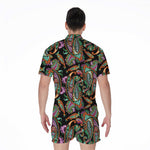 Green Orange And Pink Paisley Print Men's Rompers