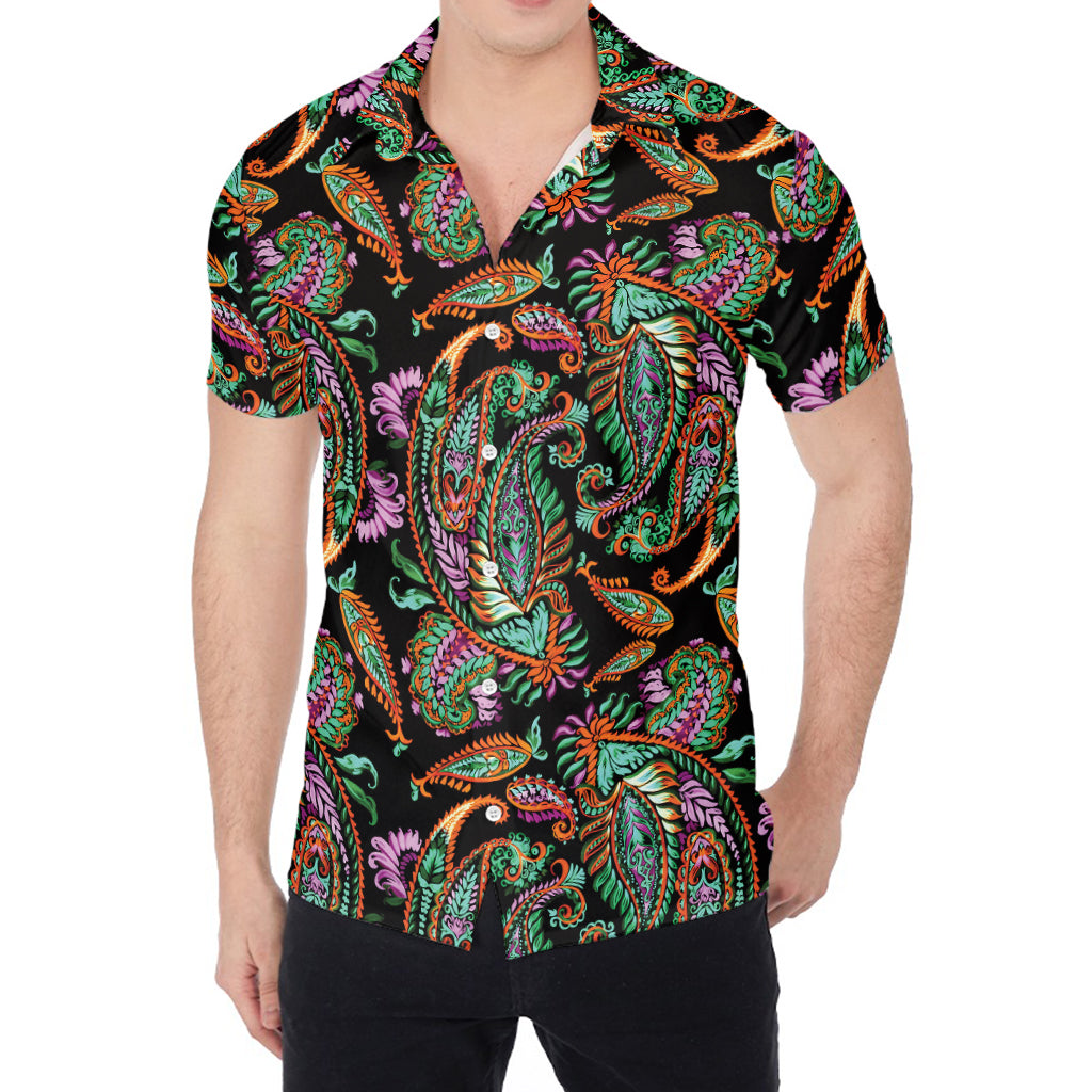 Green Orange And Pink Paisley Print Men's Shirt