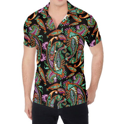 Green Orange And Pink Paisley Print Men's Shirt