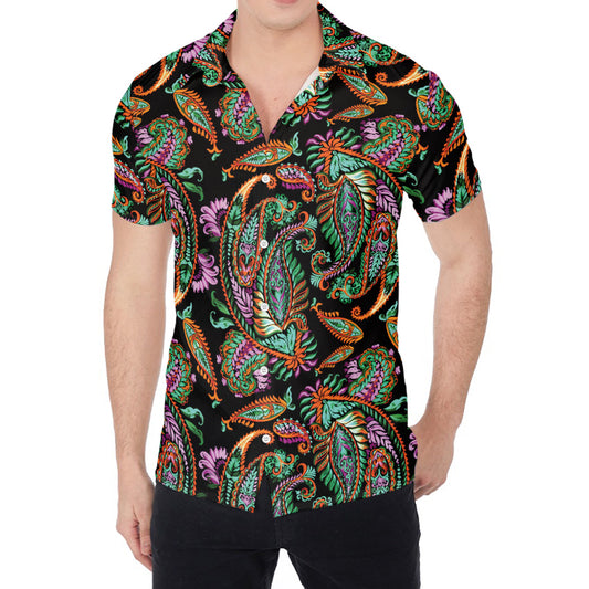 Green Orange And Pink Paisley Print Men's Shirt