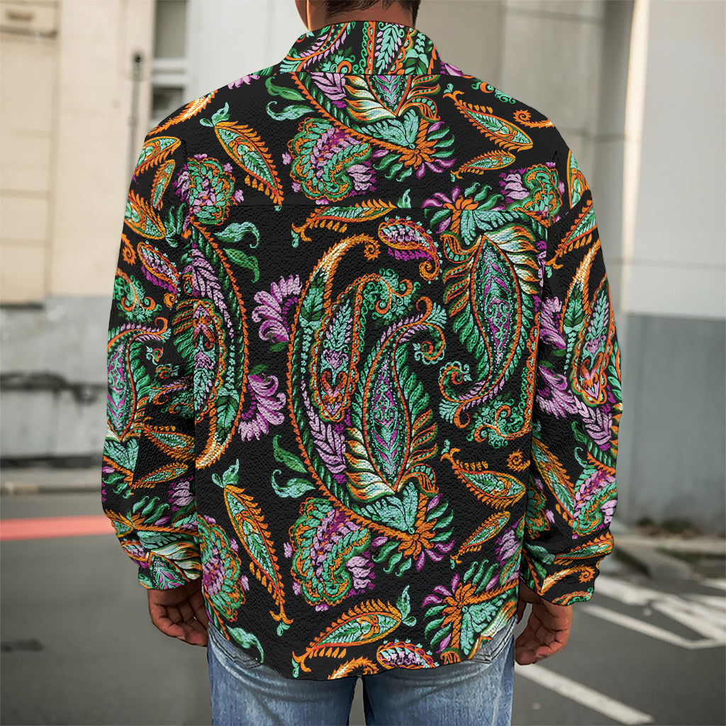 Green Orange And Pink Paisley Print Men's Shirt Jacket