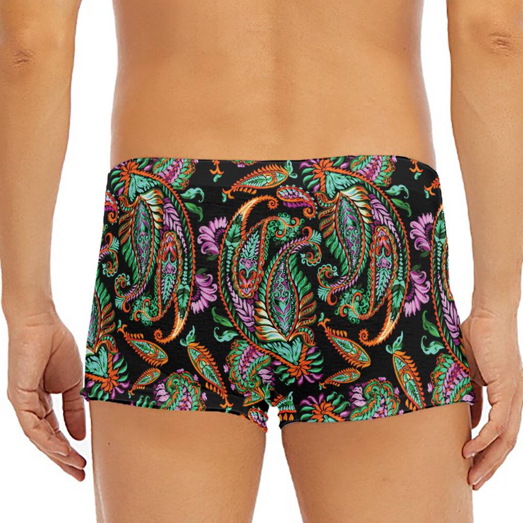 Green Orange And Pink Paisley Print Men's Short Boxer Briefs