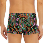 Green Orange And Pink Paisley Print Men's Short Boxer Briefs