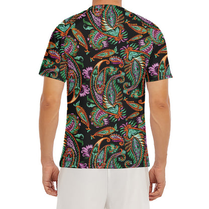 Green Orange And Pink Paisley Print Men's Short Sleeve Rash Guard