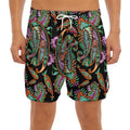 Green Orange And Pink Paisley Print Men's Split Running Shorts