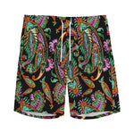 Green Orange And Pink Paisley Print Men's Sports Shorts