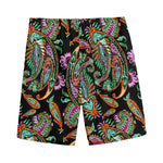 Green Orange And Pink Paisley Print Men's Sports Shorts