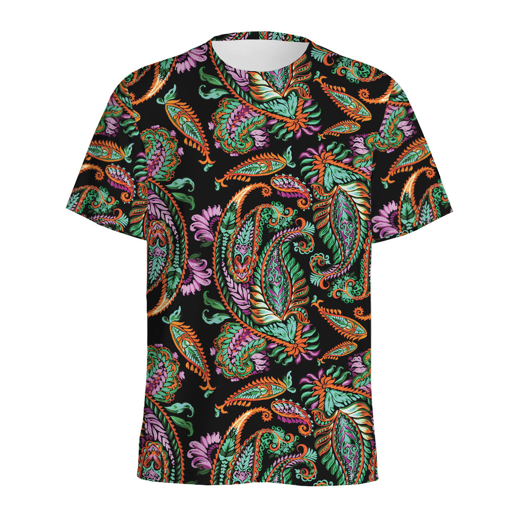 Green Orange And Pink Paisley Print Men's Sports T-Shirt