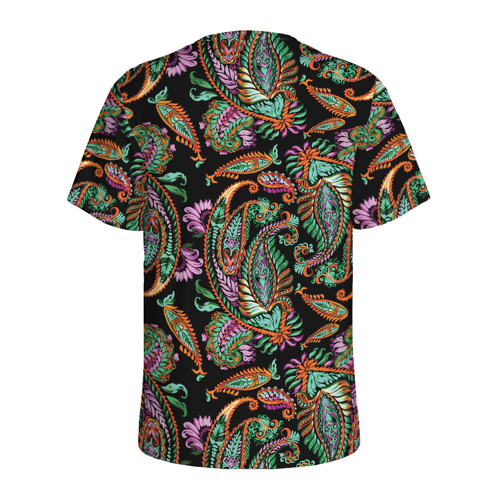 Green Orange And Pink Paisley Print Men's Sports T-Shirt