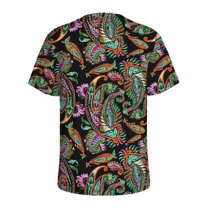 Green Orange And Pink Paisley Print Men's Sports T-Shirt