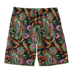Green Orange And Pink Paisley Print Men's Swim Trunks