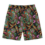 Green Orange And Pink Paisley Print Men's Swim Trunks