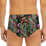Green Orange And Pink Paisley Print Men's Triangle Swim Briefs