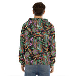 Green Orange And Pink Paisley Print Men's Velvet Pullover Hoodie