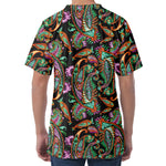 Green Orange And Pink Paisley Print Men's Velvet T-Shirt
