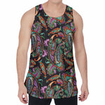 Green Orange And Pink Paisley Print Men's Velvet Tank Top