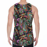 Green Orange And Pink Paisley Print Men's Velvet Tank Top