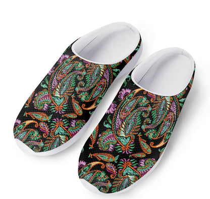 Green Orange And Pink Paisley Print Mesh Casual Shoes