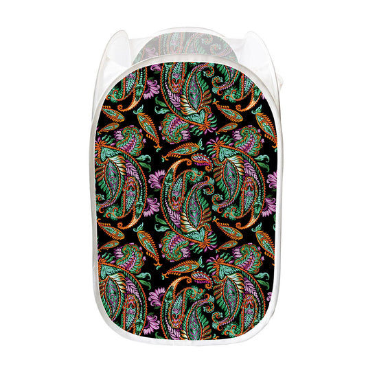 Green Orange And Pink Paisley Print Mesh Laundry Hamper
