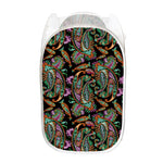 Green Orange And Pink Paisley Print Mesh Laundry Hamper