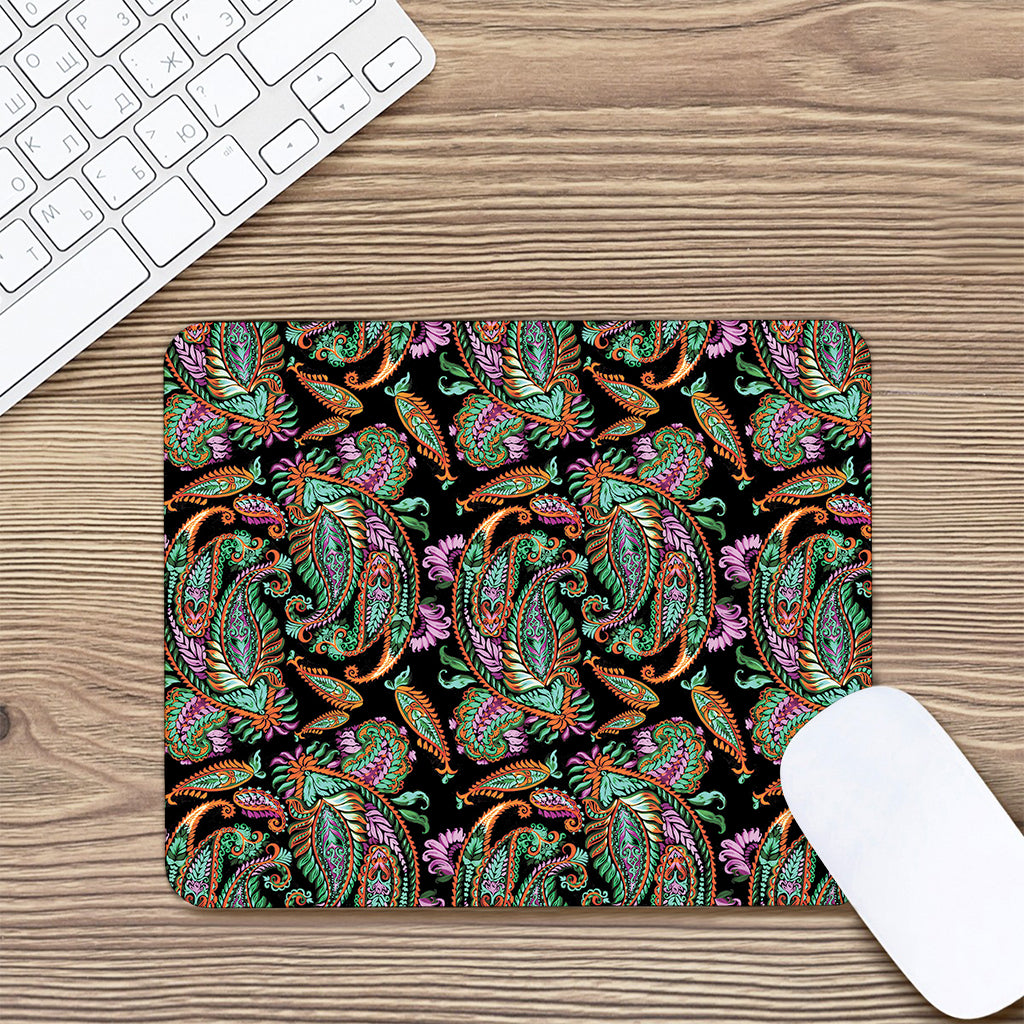 Green Orange And Pink Paisley Print Mouse Pad