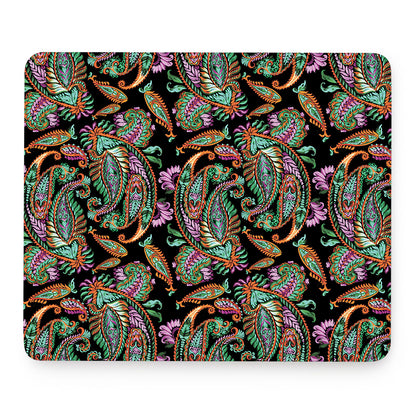 Green Orange And Pink Paisley Print Mouse Pad