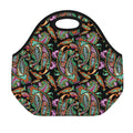 Green Orange And Pink Paisley Print Neoprene Lunch Bag