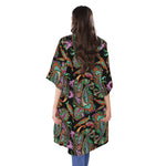 Green Orange And Pink Paisley Print Open Front Beach Cover Up