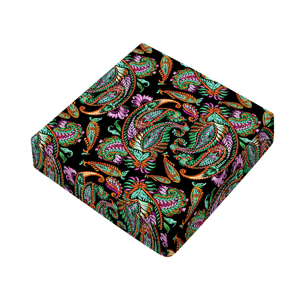 Green Orange And Pink Paisley Print Outdoor Seat Cushion Cover