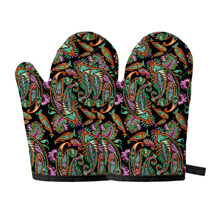 Green Orange And Pink Paisley Print Oven Mitts