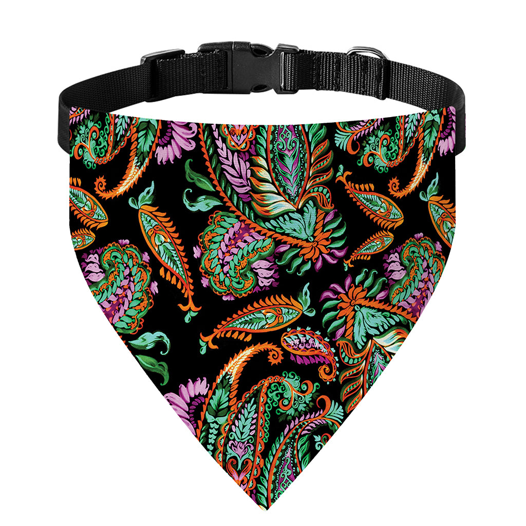 Green Orange And Pink Paisley Print Over The Collar Dog Bandana