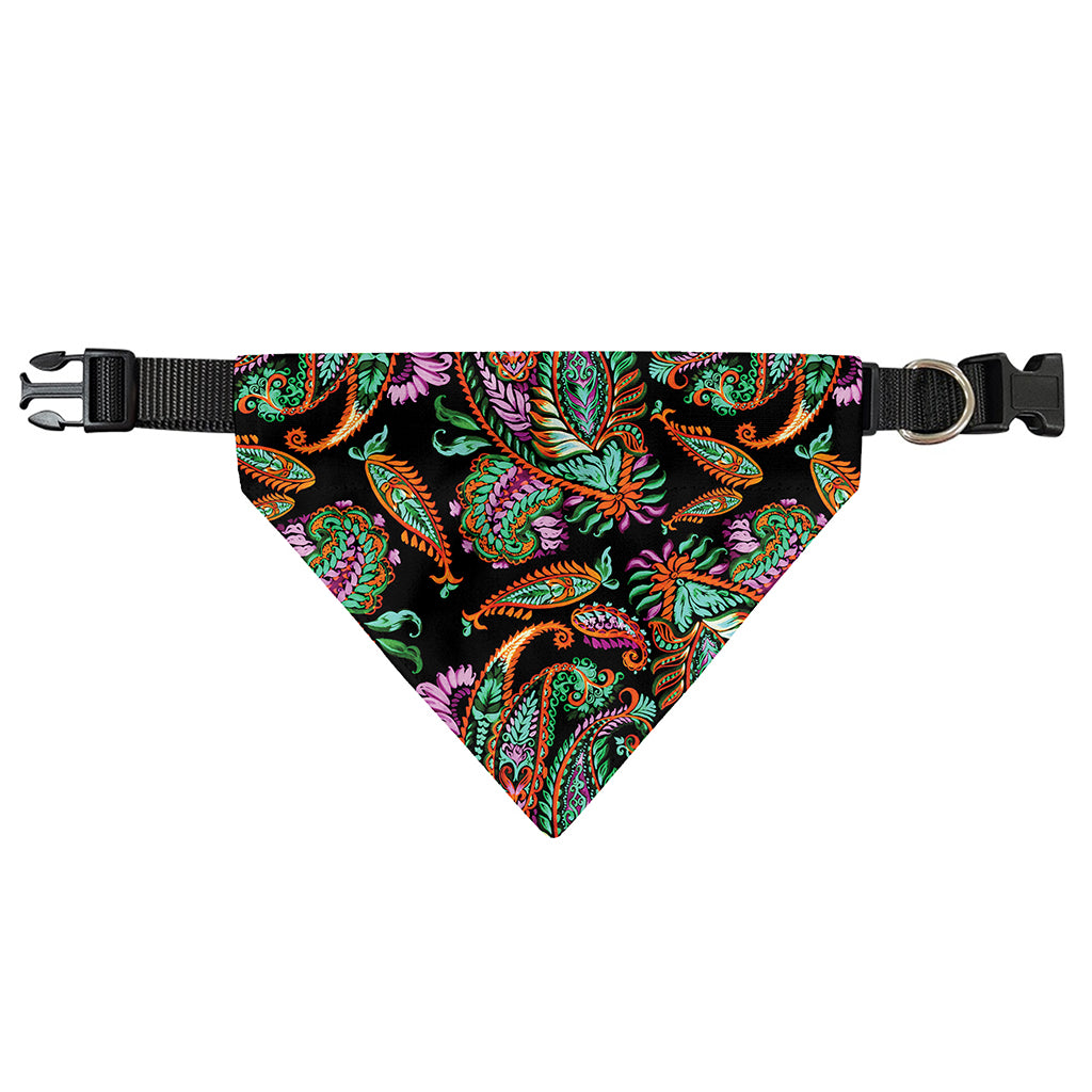 Green Orange And Pink Paisley Print Over The Collar Dog Bandana