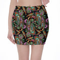 Green Orange And Pink Paisley Print Pencil Mini Skirt