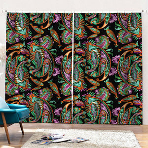 Green Orange And Pink Paisley Print Pencil Pleat Curtains