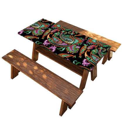 Green Orange And Pink Paisley Print Picnic Table Cover