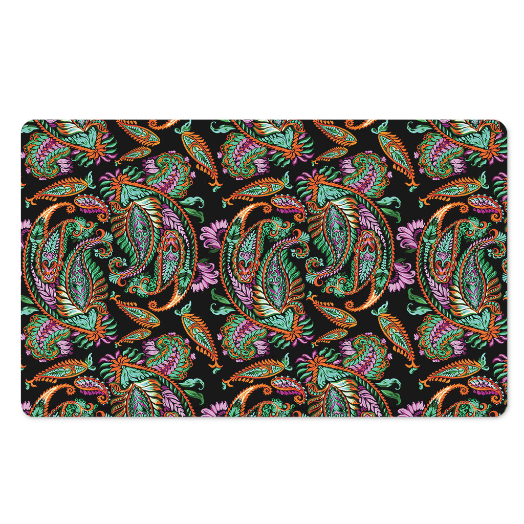 Green Orange And Pink Paisley Print Polyester Doormat