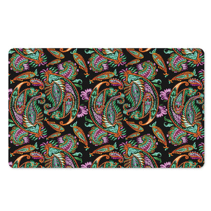 Green Orange And Pink Paisley Print Polyester Doormat