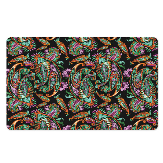 Green Orange And Pink Paisley Print Polyester Doormat
