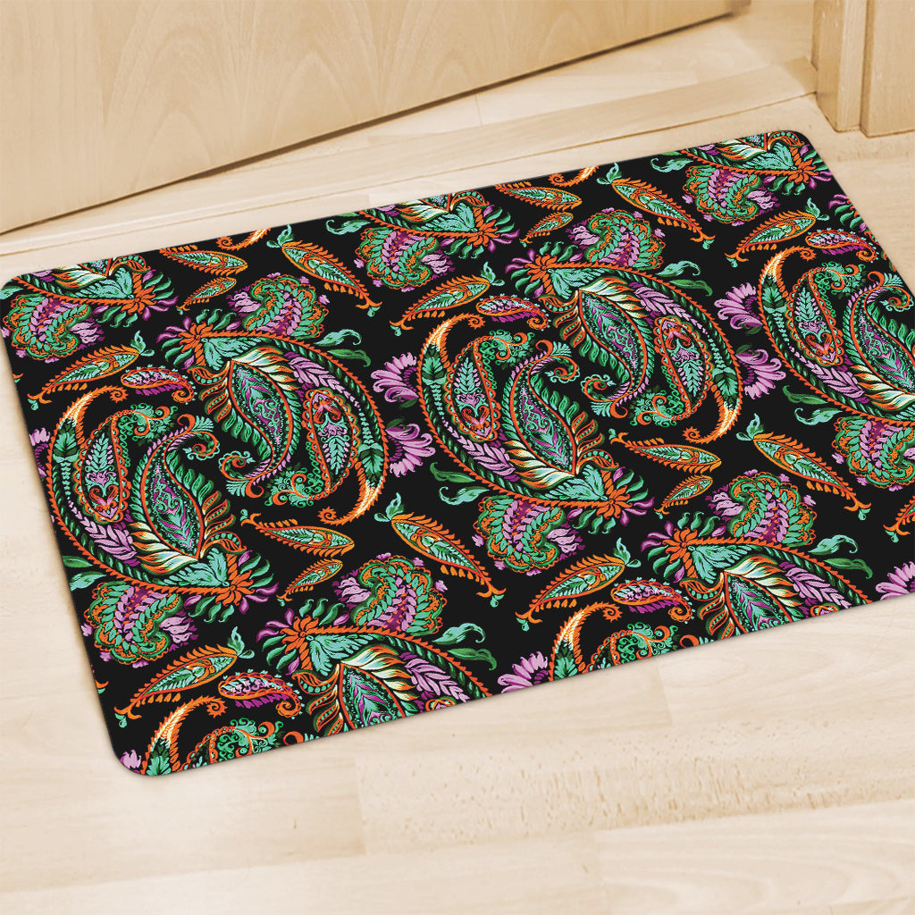 Green Orange And Pink Paisley Print Polyester Doormat