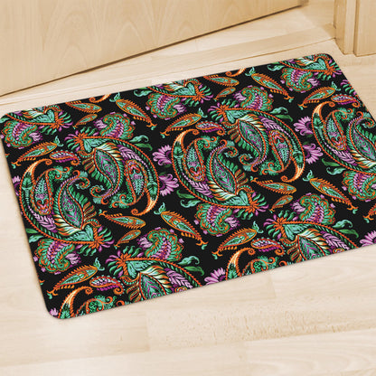 Green Orange And Pink Paisley Print Polyester Doormat