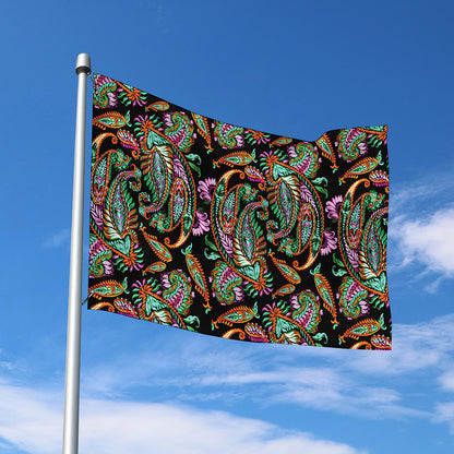 Green Orange And Pink Paisley Print Polyester Flag