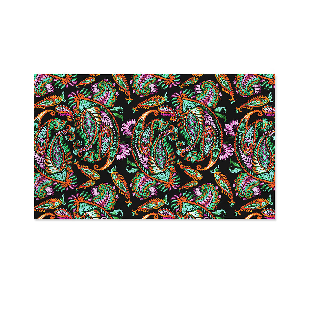 Green Orange And Pink Paisley Print Polyester Flag