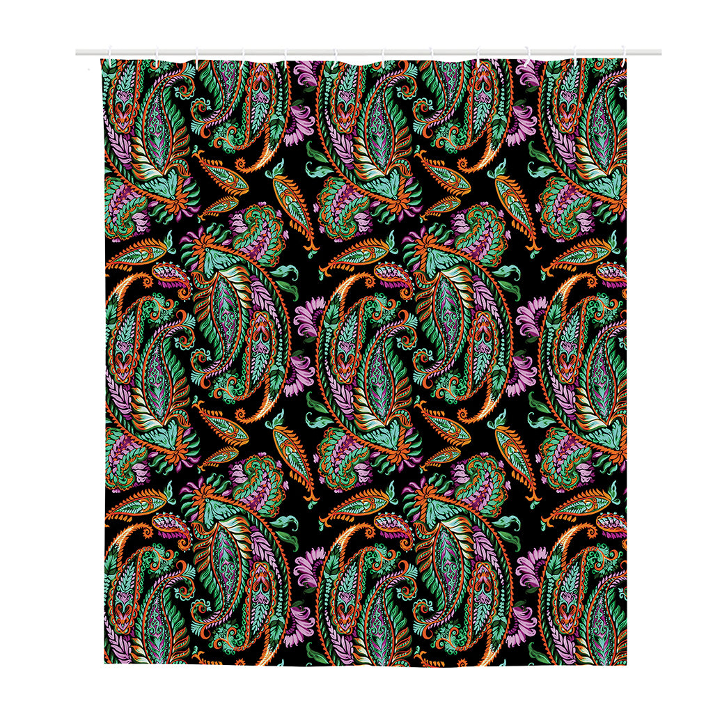 Green Orange And Pink Paisley Print Polyester Shower Curtain