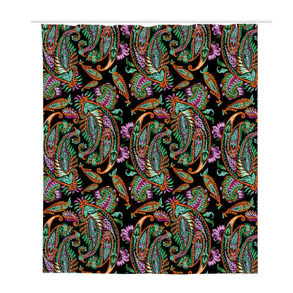 Green Orange And Pink Paisley Print Polyester Shower Curtain
